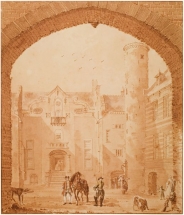 De tekening die Jan de Beijer in 1738 maakte van de binnenplaats van het kasteel.